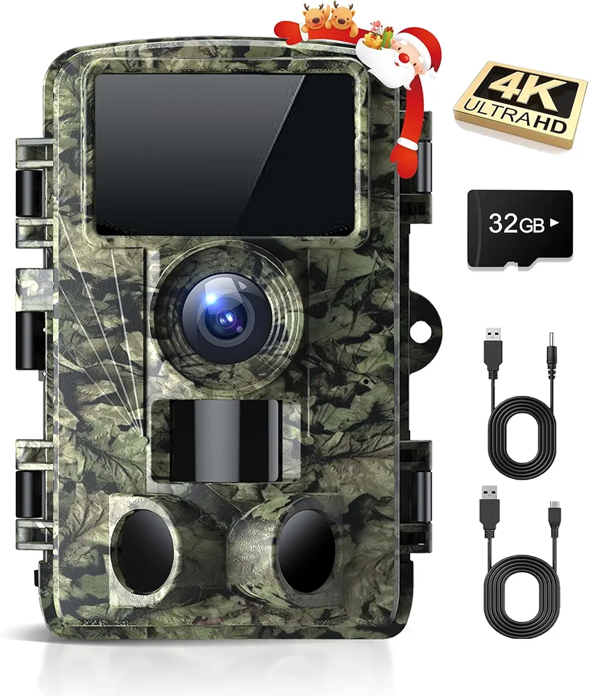 Trail Camera - 4K 48MP Game Camera with Night Vision, 0.05s Trigger Motion Activated Hunting Camera, IP66 Waterproof, 130 Wide-Angle with 46pcs No Glow Infrared LEDs for Outdoor Wildlife