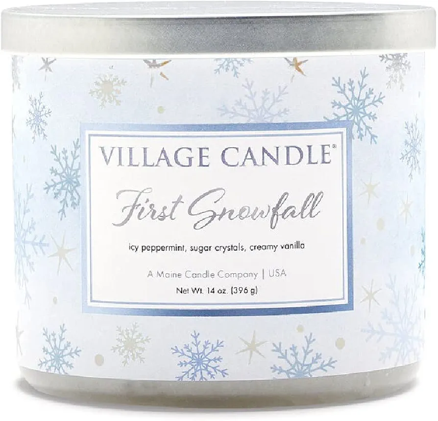 Village Candle First Snowfall Luminary 3-Wick Glass Bowl, Scented Candle, 14 oz.