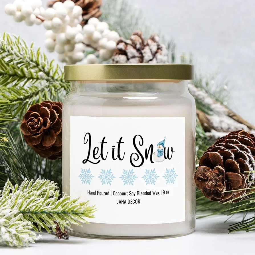 Let it Snow Christmas Candle Holiday Candle Idea Winter Candle Candle Under 25 9oz Hand Poured Coconut Soy Wax Apothecary Jar Candle, 9oz Candle, Decor Candle