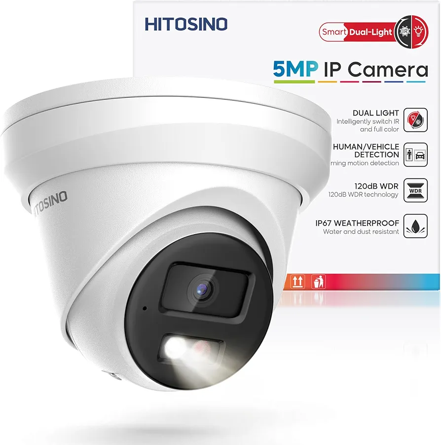 5MP IP PoE Camera, Outdoor Turret Camera with Mic, Hikconnect/SADP/iVMS4200, Smart Color Night Vision, Low light Starlight, Human Vehicle Detection, 114° Wide Angle, Metal IP67, 512GB SD Slot