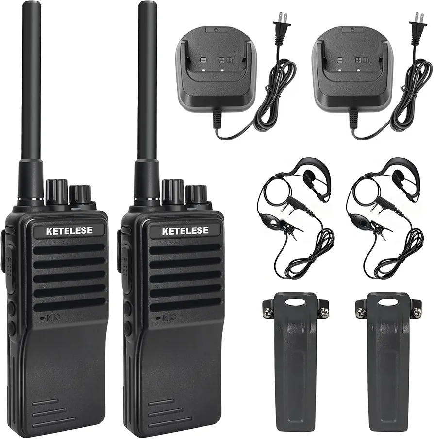 KP01 Professional/Business Walkie Talkies, Programmable Walkie Talkies with Earpiece, Rechargeable, 300,000 sq. ft/25 Floor Range, Two-Way Radio Set, for Camping Hiking Skiing(2 Pack), Black