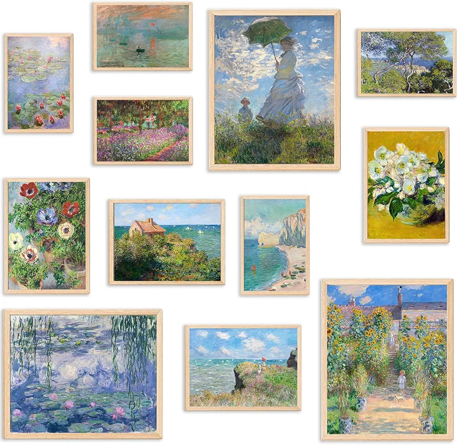 KBKBART Claude Monet Eclectic Wall Art, Monet Prints for Wall Decor, Eclectic Home Decor Canvas Impressionist Painting, Monet Water Lilies Exhibition Poster for Room Aesthetic, Classic Monet Gallery Art Prints Maximalist Decor - UNFRAMED