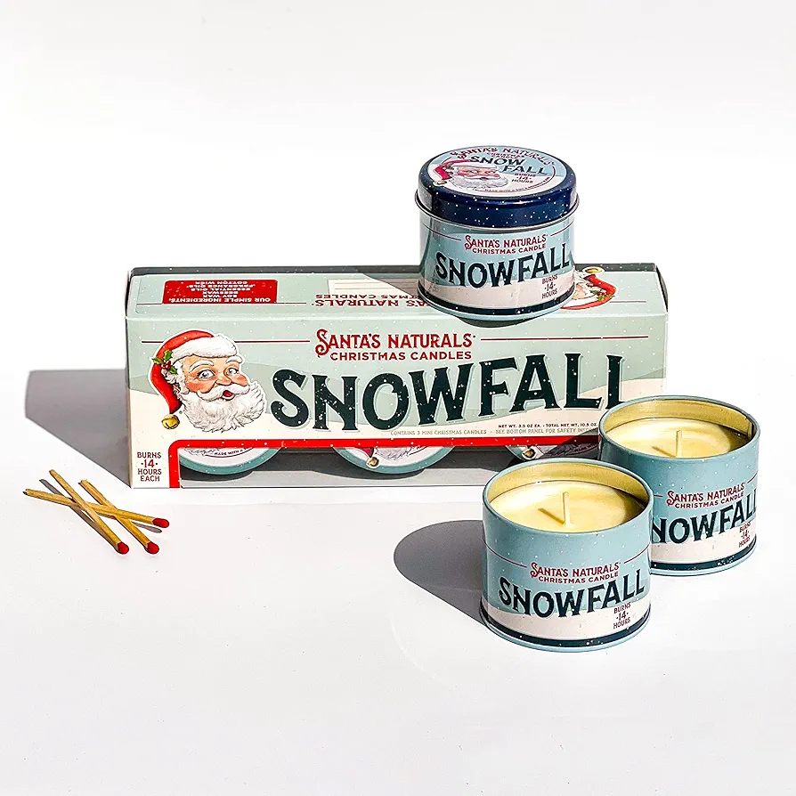 Santa's Naturals Snow Fall Christmas Candle Gift Set | Notes of Pine, Citrus, Eucalyptus | Stocking Stuffers | Each Candle Burns 14+ Hours | Made in USA | Soy and Beeswax Blend with Essential Oils