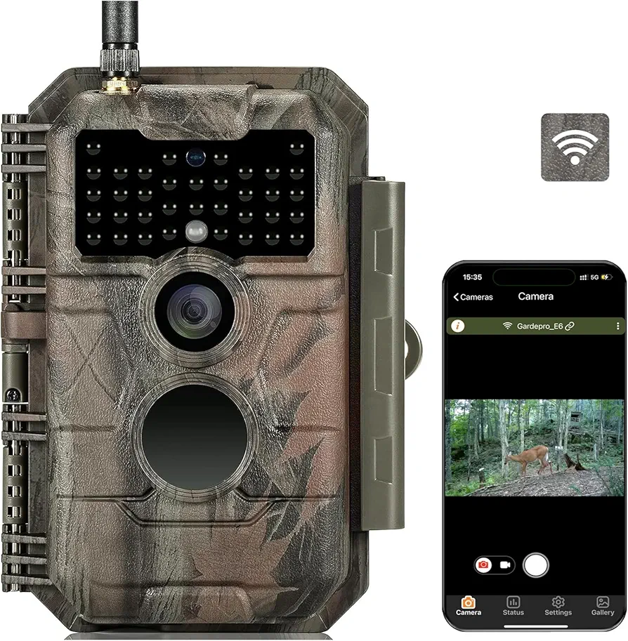 GardePro E6 Trail Camera WiFi 48MP 1296P Game Camera with No Glow Night Vision Motion Activated Waterproof for Wildlife Deer Scouting Hunting or Property Security, Camo