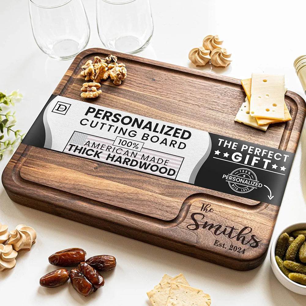 Custom Cutting Boards Wood Engraved - Personalized Cutting Board 100% USA Made - Custom Cutting Board/Thick & Solid Maple, Cherry and Walnut Hardwood - Personalized Cutting Boards Wood Engraved