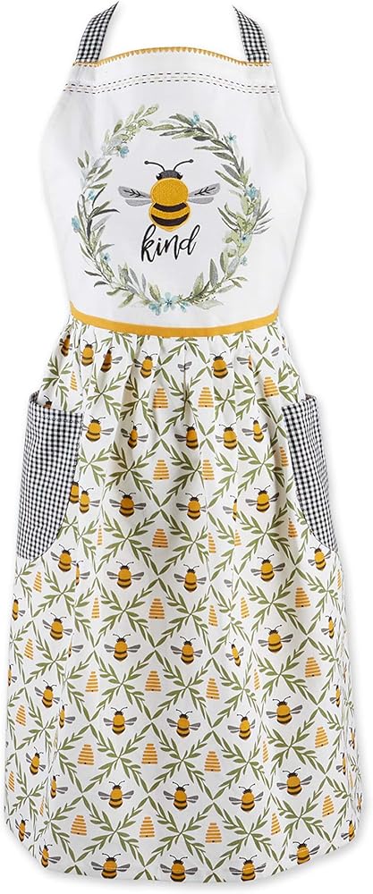 DII Women's Spring & Summer Apron Collection Adjustable, Two Large Pockets & Extra Long Ties, One Size Fits Most, Sweet Bee