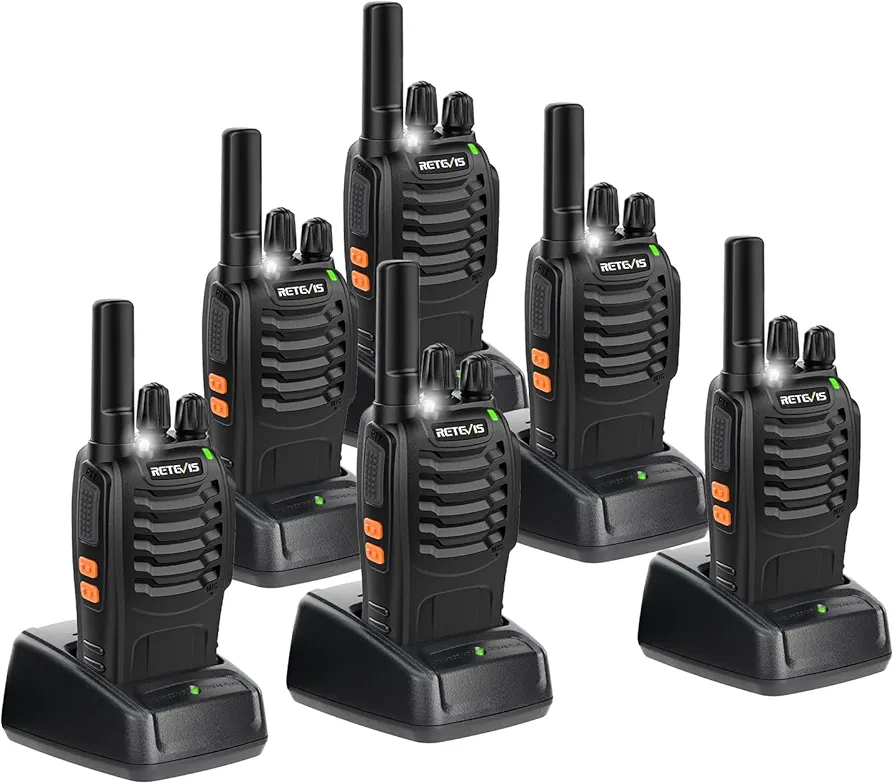 Retevis H-777 Walkie Talkies for Adults Long Range Hand Free Handheld Rechargeable Two Way Radio Business 2 Way Radios with Charger (6 Pack)