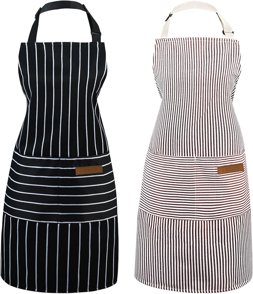 2 Pack Apron - Unisex, Adjustable Bib Kitchen Apron, Cooking Apron, Aprons for Women with Pockets, Chef Aprons for Men