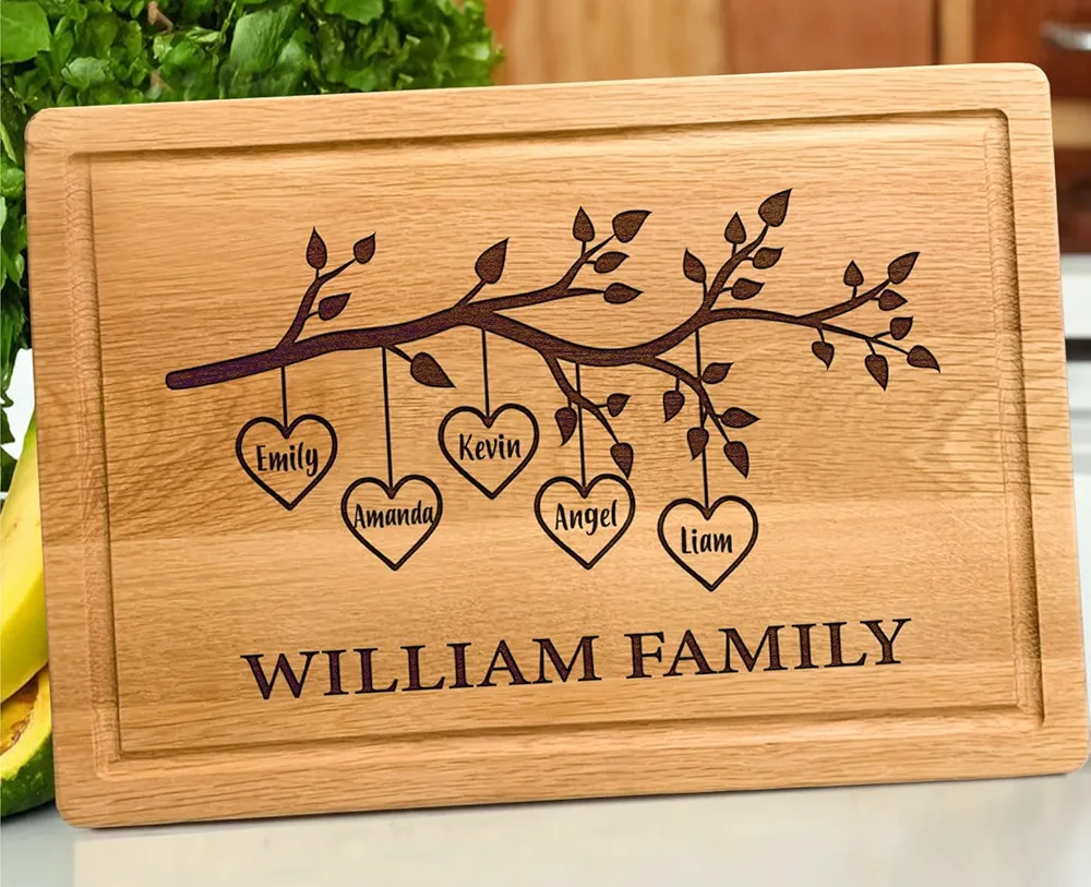 Personalized Hanging Hearts Cutting Board Christmas Gift for Mom, Grandma, Nana Custom Gifts, Anniversary, Housewarming, New Home Decor Gift with Kids Names for Family, Parents, Grandparents