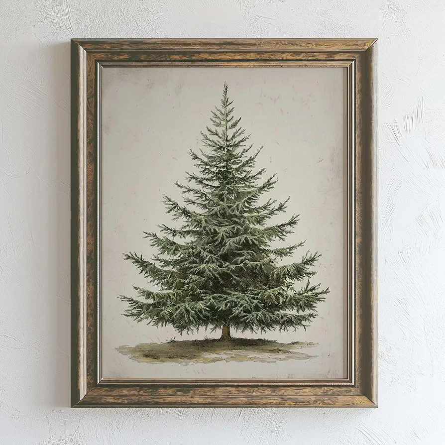 Vintage Christmas Tree, Pine Tree Vintage Print, Holiday Decor, Rustic Winter Tree Print, Botanical Winter Art, Christmas Tree Wall Decor (8x10 inch Print Unframed)