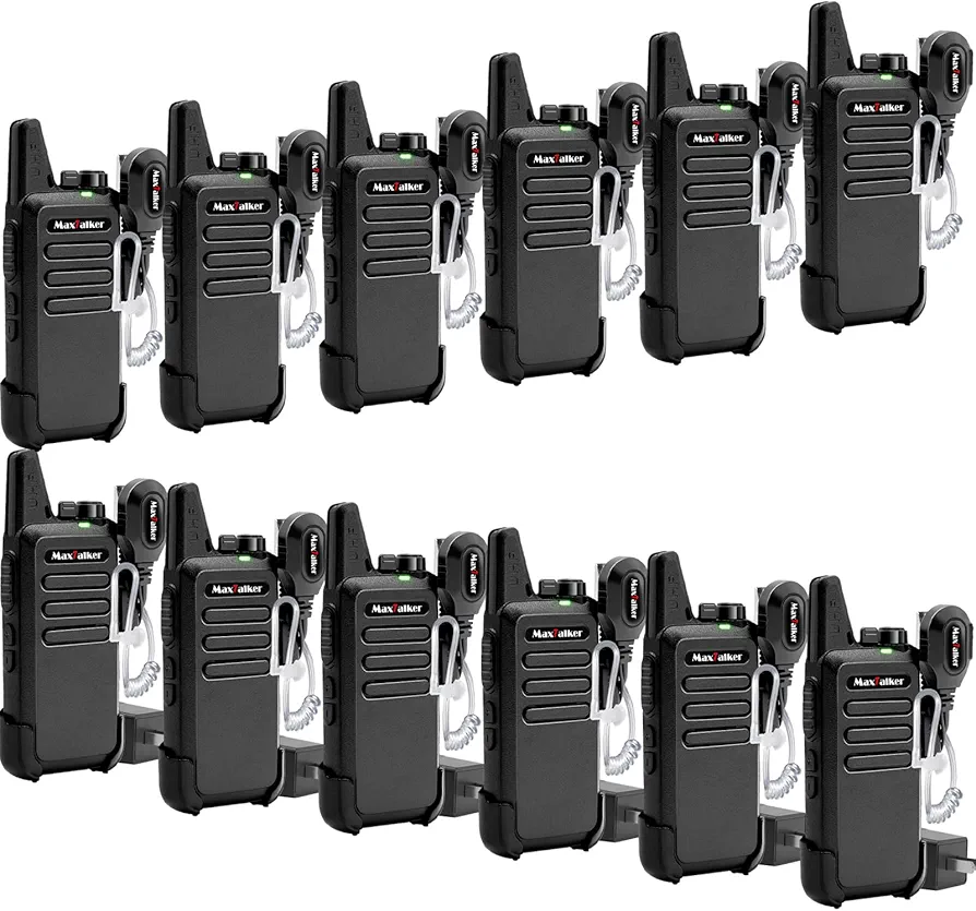 12 Pack Walkie-Talkies 2-Way Radios: MaxTalker MT1 Rechargeable Portable FRS Two Way Radios Long Range with Earpiece VOX License-Free Walkie Talkies for Adults School Restaurant Business Hiking