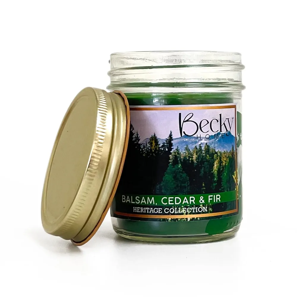 Balsam, Cedar, and Fir Scented Candle in Clear Mason Jar | Candles for Home | 8oz Rustic Home Decor Novelty Candle | 40 Hour Burn Time