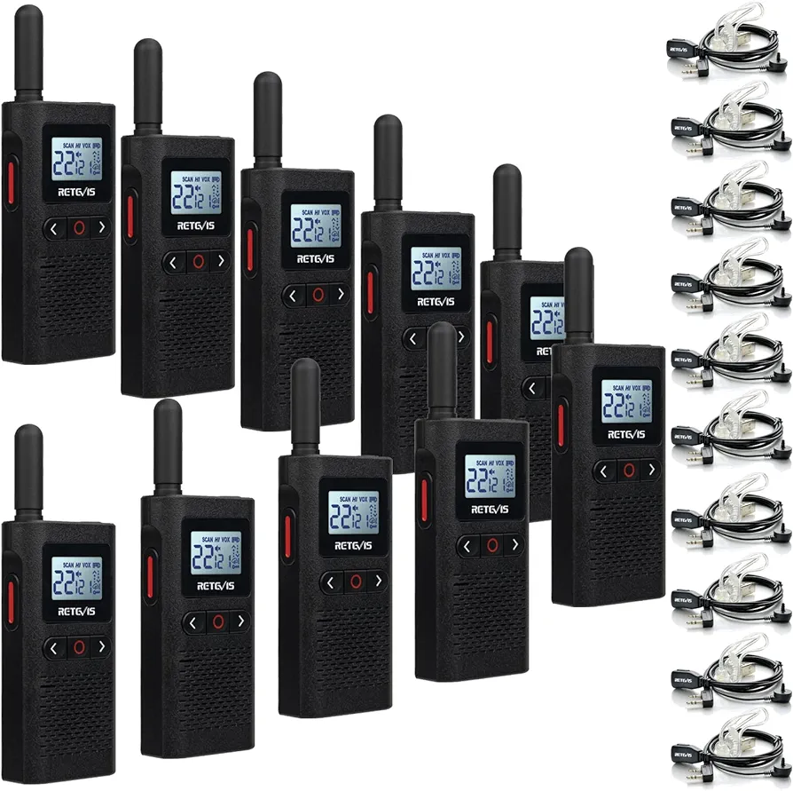 Retevis RB28 Walkie Talkies with Earpiece,USB-C Walkie Talkies Rechargeable,Large LCD Screen,1500mAh,NOAA Weather,Business Walkie Talkie for Adults Long Range for School Restaurant Healthcare(10 Pack)