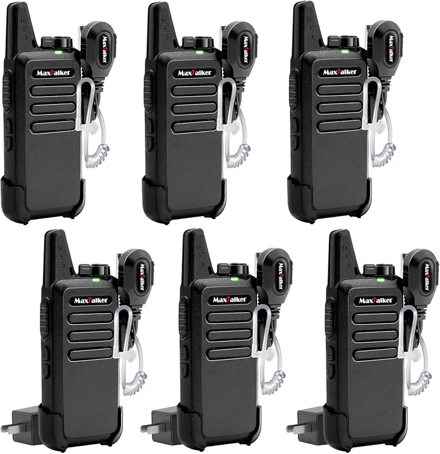 Walkie Talkies Rechargeable Two-Way Radios: MaxTalker MT1 Walkie Talkies for Adults, 2 Way Radio Long Range Transceiver with Earpiece, Walky Talky for School Church Restaurant, 6 Pack