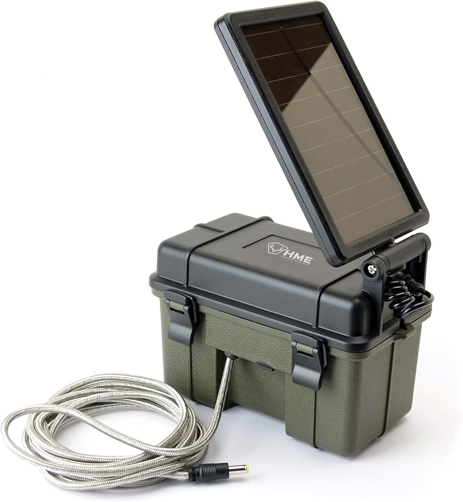 HME Trail Camera 12V/Solar Auxiliary Power Pack Durable Weather-Resistant Housing Easy Installation & Versatile Compatibility, Black