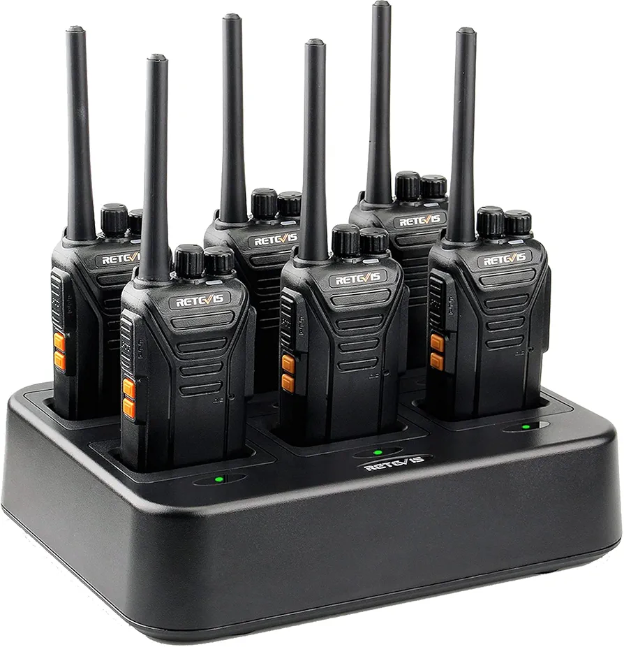 Retevis RT27 Walkie Talkies for Adults, Heavy Duty Two Way Radios, VOX Hands Free, Local Alarm, Rugged 2 Way Radio (6 Pack) with Six-Way Charger, for School Construction Site Manufacturing Restaurant