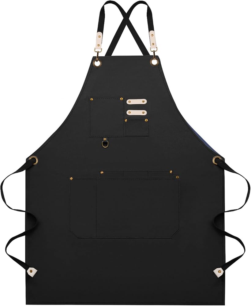 Dulabi Apron, Adjustable Chef Apron for Women and Men with Large Pockets, Cooking Kitchen Apron with Back Straps