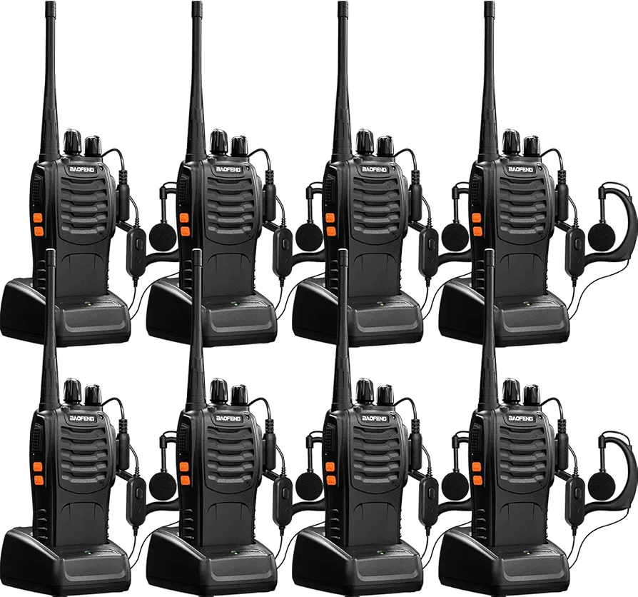 Baofeng Walkie Talkies for Adults Rechargeable bf-888s Two-Way Radios Long Range Interphone Handheld Communicator Professional UHF 8 Pack Walky Talky Set with Earpiece,Li-ion Battery and Charger