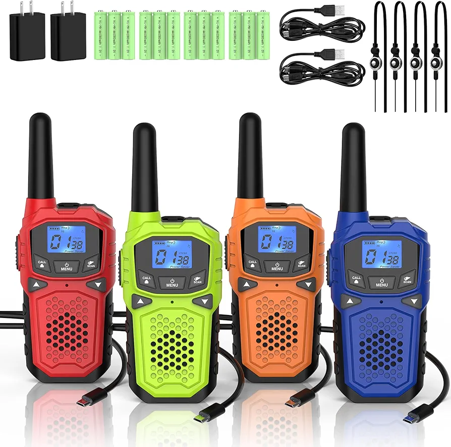 Walkie Talkies for Adults- WokTok Long Range 2 Way Radio for Camping Hiking Hand Held Hiking Accessories Camping Gear Xmas Birthday Gift for Kids,SOS Siren,NOAA Weather Alert,4 Radios