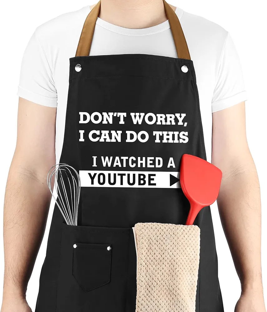 Christmas Gifts for Dad, Funny Men Apron with 3 Tool Pockets Adjustable Neck Strap, Waterproof, Valentine's Gifts from Wife for Husband, Friends, Birthday Gifts, BBQ Cooking Chef Apron