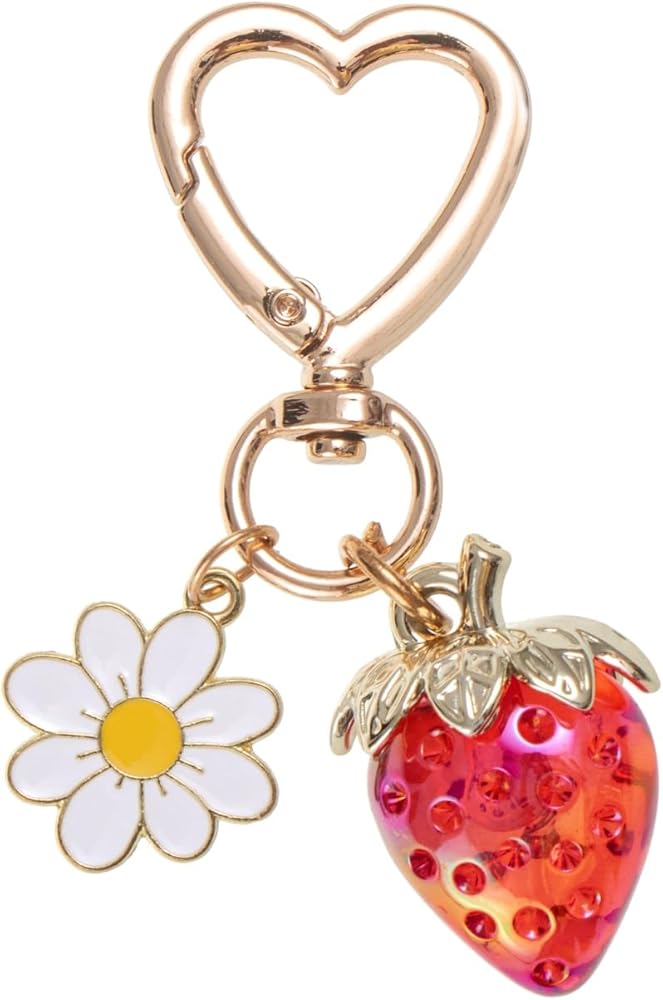 Cute Strawberry Keychain Bag Purse Charms Heart Flower Keychain Accessories for Girls Women Gift