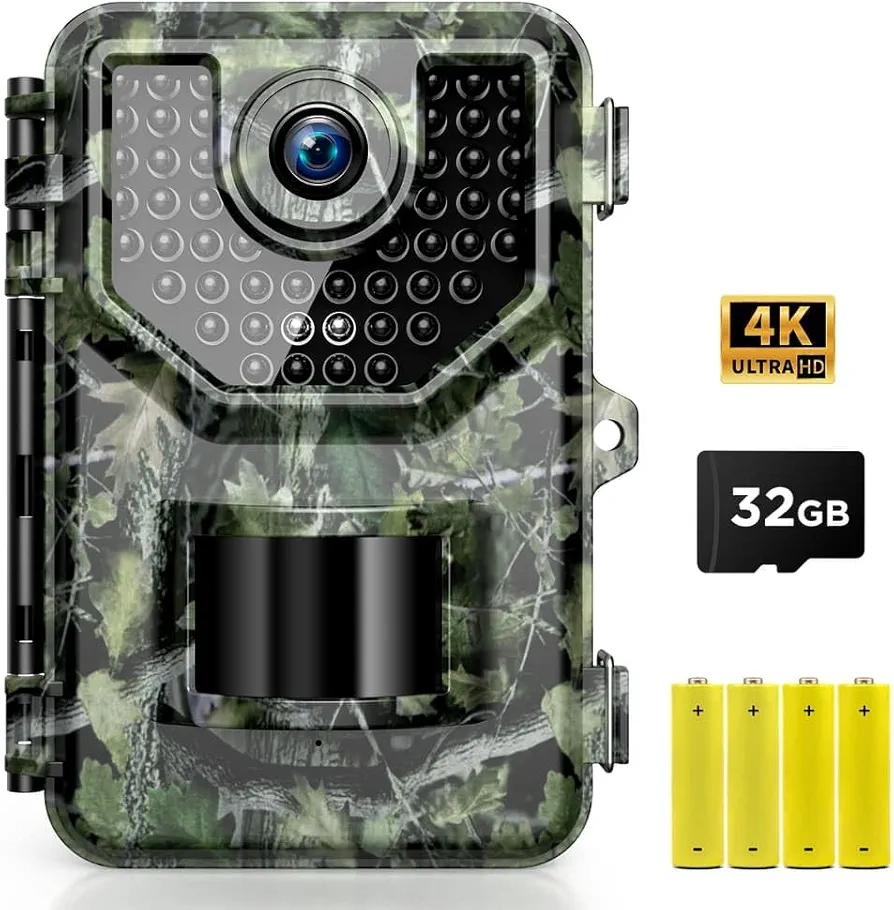 Vikeri Trail Camera, 4K 48MP Game Camera with Night Vision Motion IP66 Waterproof 130°Wide-Angle, 0.05s Trigger Hunting Trail Cam with 48pcs No Glow Infrared LED for Wildlife Monitoring