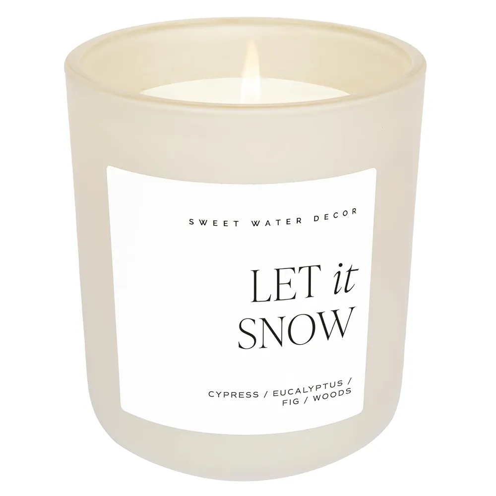 Sweet Water Decor Let It Snow Candle | Cypress, Eucalyptus, and Woods Scented Candle for Home | 15oz Clear Jar, 70+ Hour Burn Time, Made in the USA | Woodsy Candles for Home