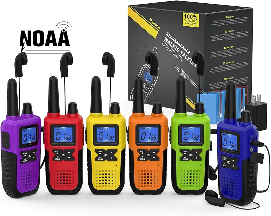 Walkie Talkies for Adults Long Range Walkie Talkies Rechargeable - Long Distance Walkie Talkies 6 Pack Family 2 Way Radios Walkie Talkies with Earpiece Mic Set USB Charger Battery NOAA Alert