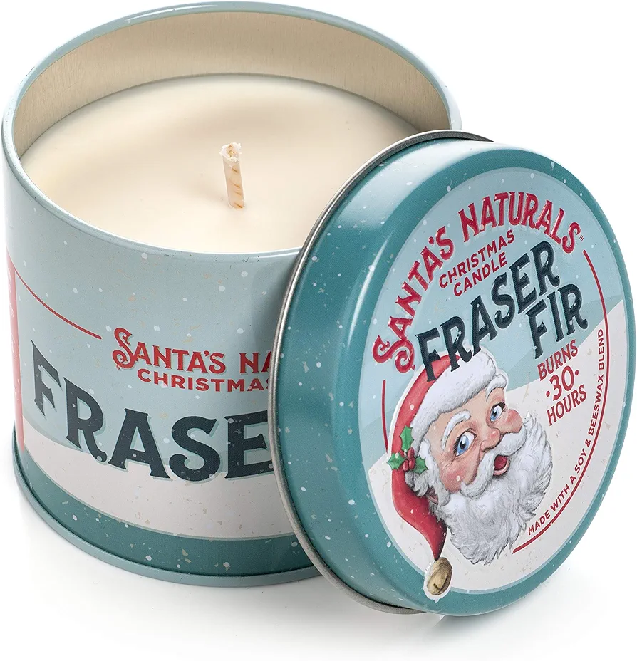 Santa's Naturals Fraser Fir Christmas Candle (9oz) | Authentic Pine Scent | Christmas Gift | Burns 30+ Hours | Made in USA | Soy and Beeswax Blend with Essential Oils | Holiday Candle