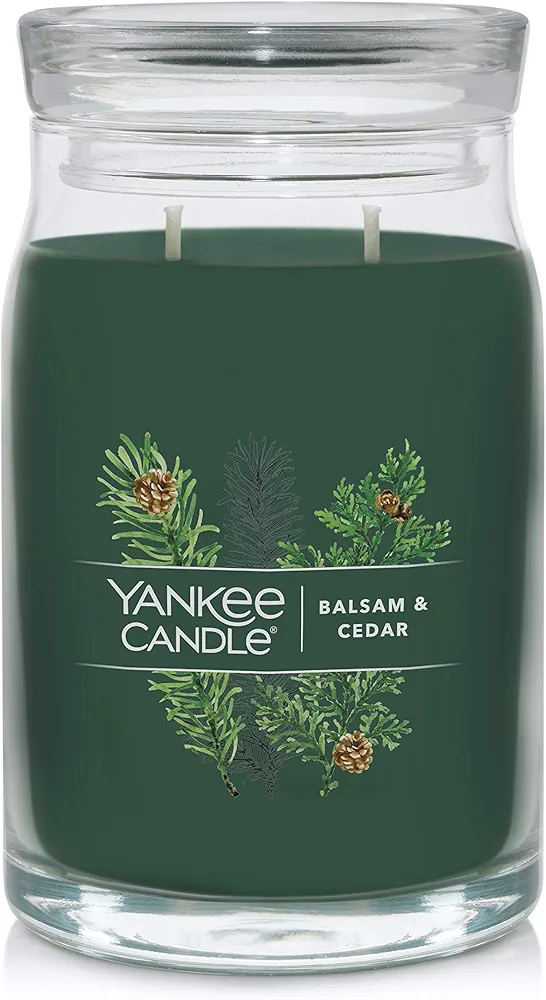 Yankee Candle Balsam & Cedar Scented, Signature 20oz Large Jar 2-Wick Candle, Over 60 Hours of Burn Time, Christmas | Holiday Candle