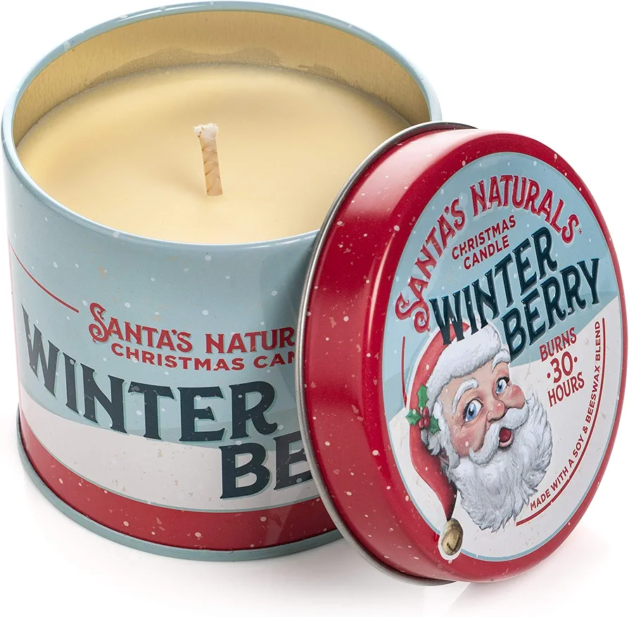 Santa's Naturals Winter Berry Christmas Candle (9oz) | Smells Like Cinnamon, Kitchen Spice, and Nutmeg | Christmas Gift | Burns 30+ Hours | Made in USA | Soy and Beeswax Blend with Essential Oils