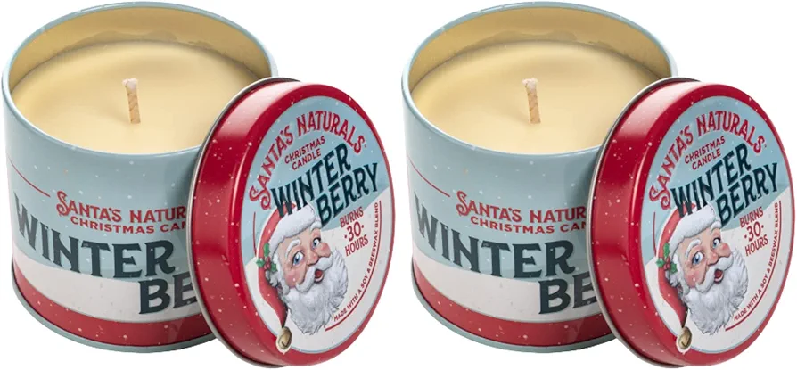 Santa's Naturals Winter Berry Christmas Candle (9oz, 2 Pack) | Smells Like Cinnamon and Kitchen Spices | Christmas Gift | Burns 30+ Hours | Made in USA | Soy and Beeswax Blend with Essential Oils