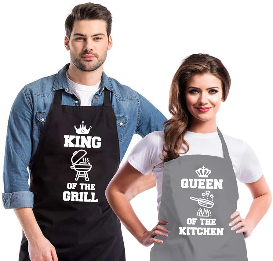 Funny Aprons for Couple, His and Hers Aprons Set, Kitchen Aprons with 2 Pockets for Cooking Baking Grilling, Anniversary Wedding Bridal Shower Birthday Christmas White Elephant Gifts for Couples