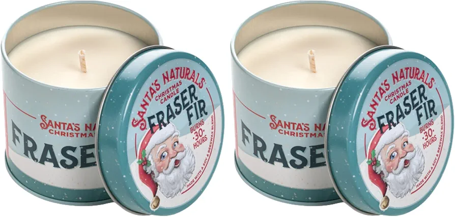 Santa's Naturals Fraser Fir Christmas Candles (9oz, 2 Pack) | Authentic Pine Scent | Christmas Gifts | Each Holiday Candle Burns 30+ Hours | Made in USA | Soy and Beeswax Blend with Essential Oils