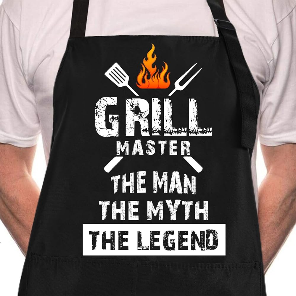 Rosoz Funny BBQ Black Chef Aprons for Men, Grill Master, Adjustable Kitchen Cooking Aprons with Pocket Waterproof Oil Proof Father’s Day/Birthday