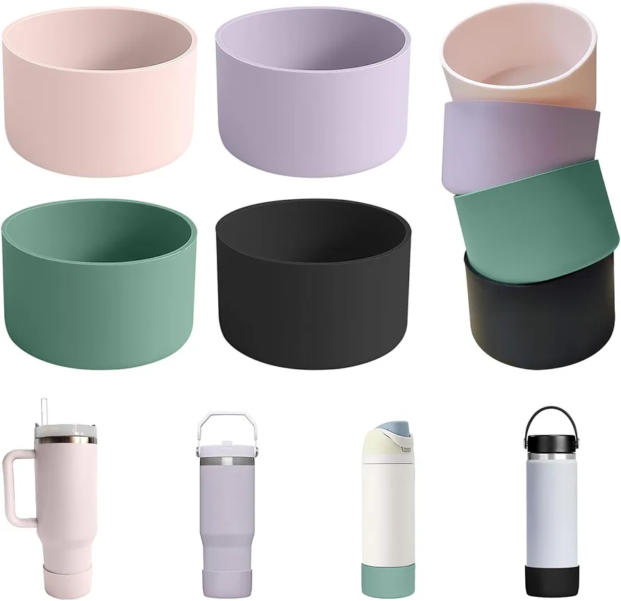 4Pcs Silicone Cup Boots for Water Bottle Fits Stanley/Hydro Flask/Yeti/Simple Modern/Owala, 2.8-3in Width Bottom Protector Cover Sleeve (4 Colors)