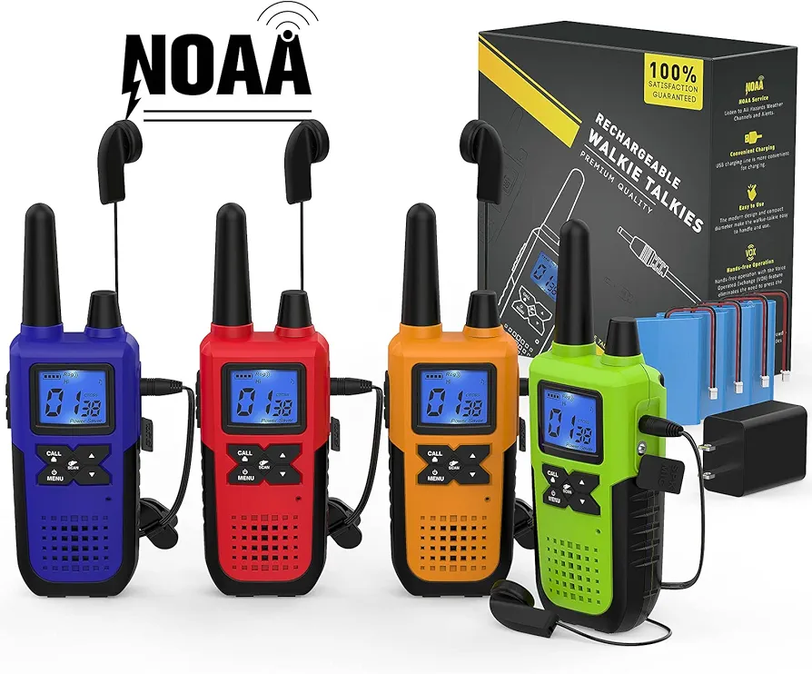 Walkie Talkies for Adults Long Range Rechargeable with Earpiece NOAA Weather Alert, Multi-purpose 2 Way Radio 4 Pack for Team Work Senior Care Kid Adventure Family Camping Hiking Skiing Cruise