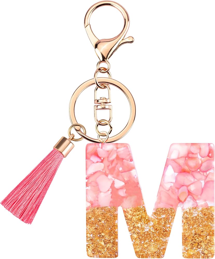 Suweibuke Cute Pink Key Chains for Women Girls, Initial Letter Keychains with Tassel, Charms for Key Purse Handbags Backpacks