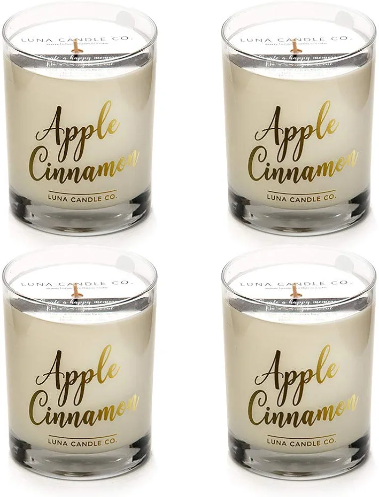 Elegant Apple Cinnamon Soy Jar Candle, 11oz. Clear Glass, Low Smoke, Long Burn up to 110 Hours of Burn Time, Hints of Clove, Nutmeg & Vanilla, Made in The USA (4 Pack)