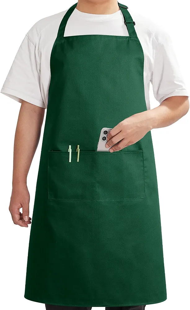 Syntus Chef Apron for Men Women Kitchen Cooking Apron with Pockets, Adjustable Bib Aprons Stain Resistant, 1 Pack Dark Green