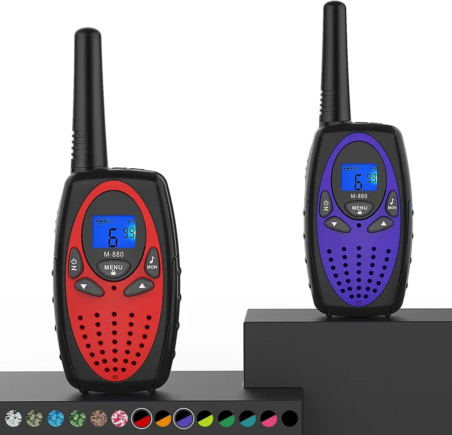 Walkie Talkies Long Range, M880 FRS Two Way Radio for Adults with Mic LCD Screen/Resistance Wakie-Talkies with Noise Cancelling for Men Women Outdoor Adventures Cruise Ship (Red and Violet)