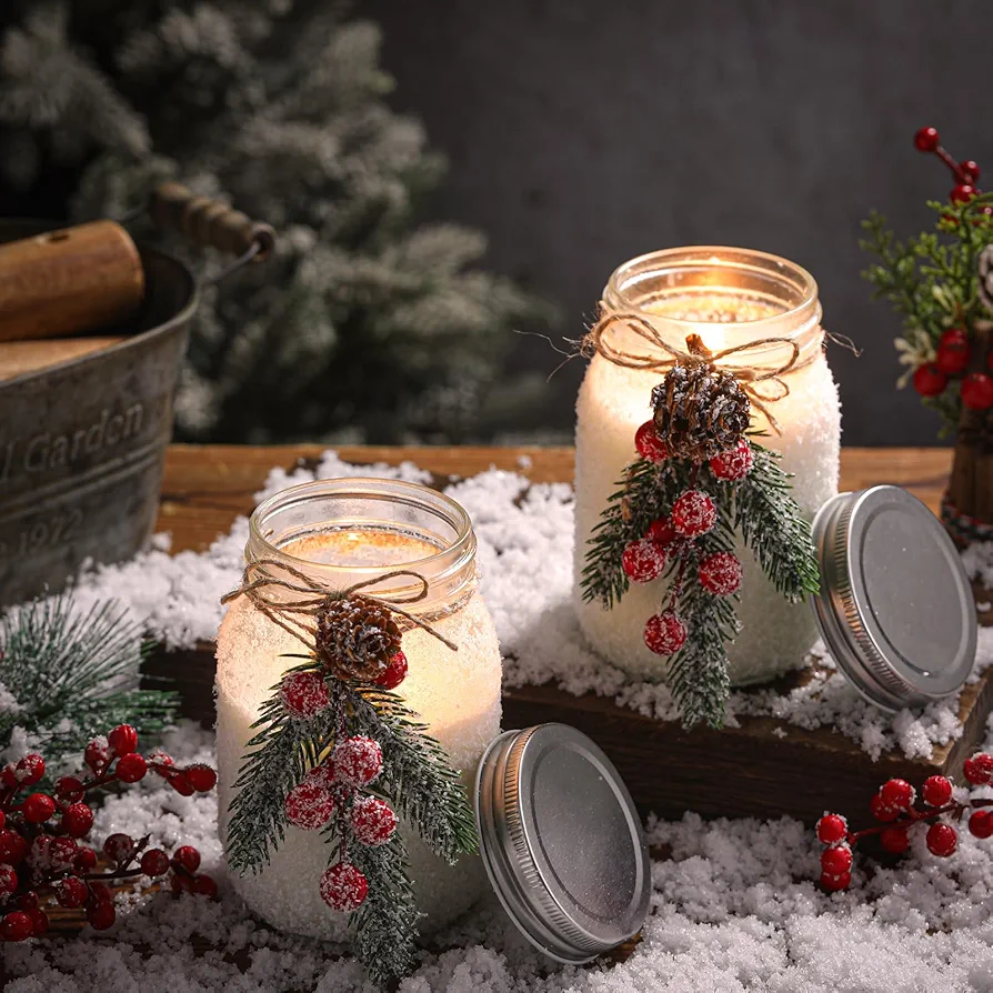 2 Sets Christmas Candles 18 oz Christmas Scented Candles Soy Mason Jar Candles Gifts for Women Farmhouse Xmas Decoration for Home Room Indoor Tables Forest Fragrance